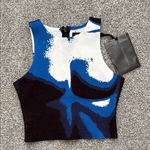 Maniere De Voir Black and Blue Graphic Crop Tank Top